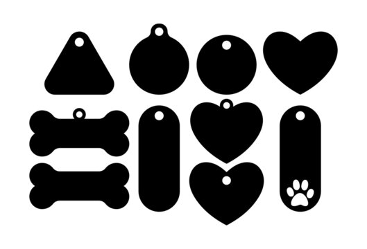 Pet tags set. Template for plotter lazer cutting of paper, wood.