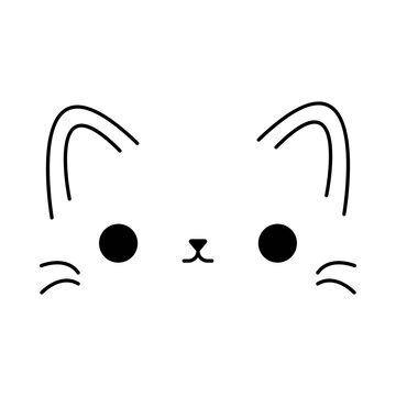 Cute cat face, outline illustration, isolated on a white background
