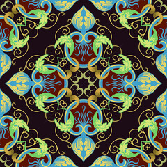 ornaments vector seamless pattern. Indian patch work. Azulejos portugal. Turkish ornament. Moroccan tile mosaic. Ceramic tableware, Fabric print. Spanish pottery. Ethnic Mediterranean seamless