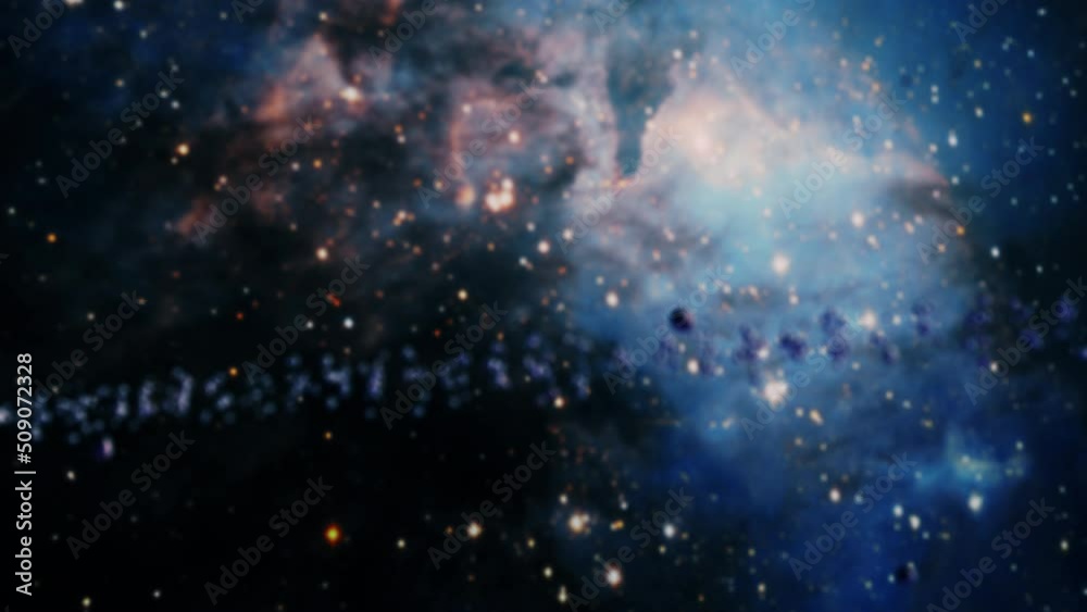 Wall mural blurred space exploration through outer space towards glowing central milky way galaxy for abstract 