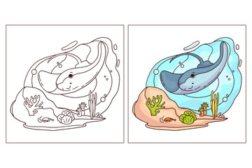Hand drawn cute ocean animal for coloring page Sting Ray