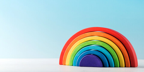 Eco friendly wooden rainbow toy for early childhood development. The concept of a children's store...