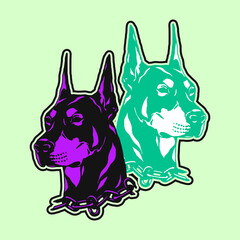 vector illustration of two dog heads