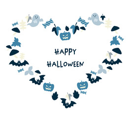 ハロウィーンのイラストのハート型フレームリース素材