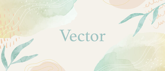 Hand drawn vector illustration background of plant leaves and abstract pastel(watercolor, art,card,copyspace)