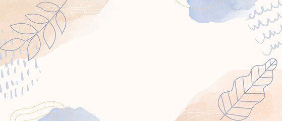 Hand drawn vector illustration background of plant leaves and abstract pastel(watercolor, art,card,copyspace)