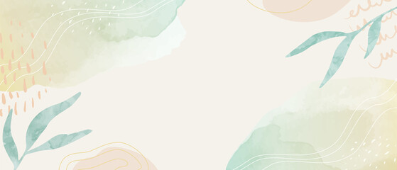 Hand drawn vector illustration background of plant leaves and abstract pastel(watercolor, art,card,copyspace)