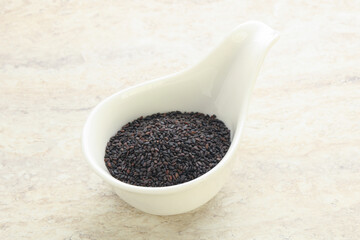 Black sesame seeds in the bowl