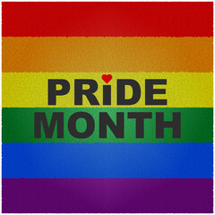 Pride month 2022 logo with rainbow flag in mosaic style. Symbol of pride, LGBT, sexual minorities, gays and lesbians. Vector illustration.