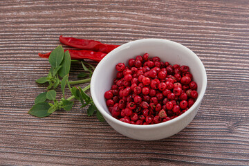 Red pepper seeds in the bowl