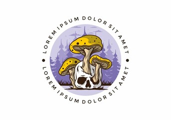 Mushroom growing on human skull illustration
