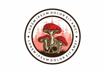 Mushroom growing on human skull illustration