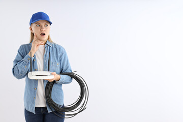Concept of occupation, young woman on white background