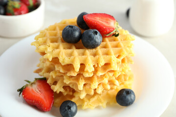 Concept of tasty food with wafers, close up