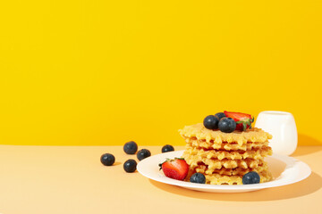 Concept of tasty food with wafers, space for text