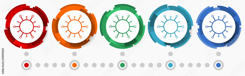 Fototapete Coronavirus delta, flu concept vector icon set, modern design abstract web buttons in 5 color options, infographic template for webdesign and mobile apps