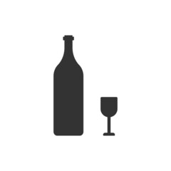 Glass wine bottle and wineglass icon. Beverage symbol. Sign alcohol vector.