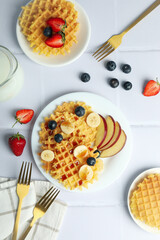 Concept of tasty food with wafers, top view