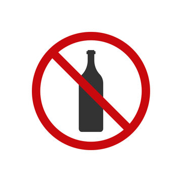 Ban on drinking alcohol icon. Stop bottle symbol. Sign forbidden wines vector.