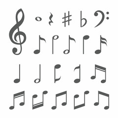 Music notes icons set on white background