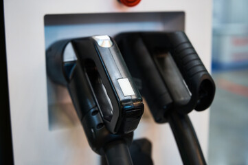 Charging station for electric cars with plugs close view