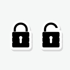 Pad Lock, locked and Unlock sticker icon sign for mobile concept and web design