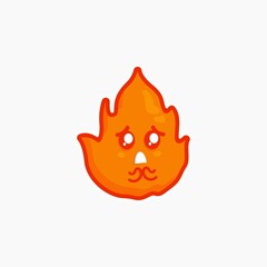 cute character fire sticker design sad cry expression nature element