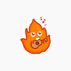 cute character fire cute sticker design set bundle for shop element nature fire yellow play guitar