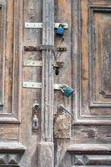Old vintage decorative door. Abandoned architecture.