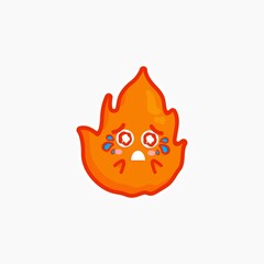 cute character fire cute sticker design set bundle for shop element nature fire yellow very sad and cry in white background