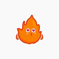 cute character fire cute sticker design set bundle for shop element nature fire yellow love in white background