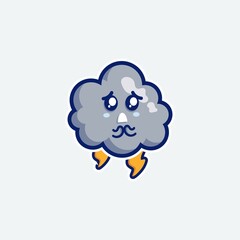 cute character set bundle mascot and sticker design cloud for online shopping emoticon expression face and thunder storm cloud