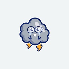 cute character set bundle mascot and sticker design cloud for online shopping emoticon expression face and thunder storm cloud