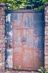 Old vintage decorative door. Abandoned architecture.