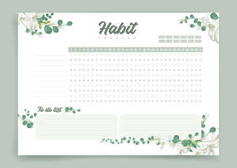 monthly planner habit tracker blank template