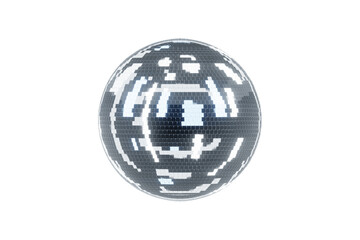 Mirror disco ball isolated on white background. Mirror glitter, club decoration ball. 3D render, 3D illustration