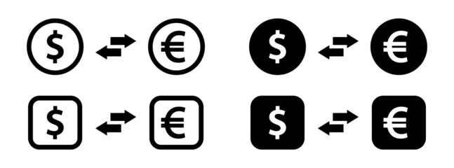 Money currency icons. Money convert icon. Dollar and euro currency exchange icon, vector illustration