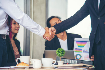 Fototapeta premium Multiethnic Teamwork friendship group brainstorming togetherness. Business people team holding hands Solidarity. Diversity business partner people teamwork holding hands together power of tag team