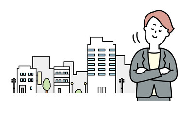 うなずくビジネスパーソンと街