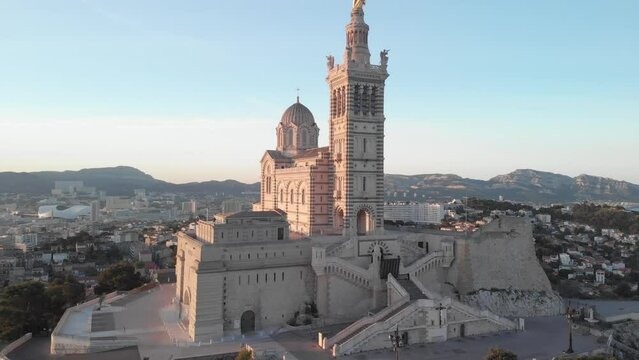 aerial view of the basilic in the south of France during sunrise