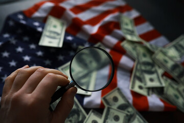 Symbol of the United States of America flag. Independence background. Striped American flag.