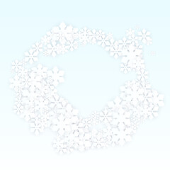 Christmas  Vector Background with Falling Snowflakes. Isolated on Red Background. Realistic Snow Sparkle Pattern. Snowfall Overlay Print. Winter Sky. Papercut Snowflakes.