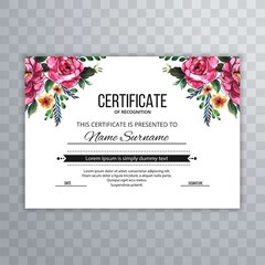 Beautiful hand drawn flower certificate award card template design