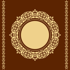 Decorative frame Elegant vector element for design in Eastern style, place for text. Floral golden and brown border. Lace illustration for invitations and greeting cards