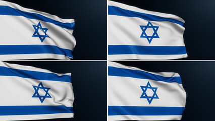 Obraz na płótnie Canvas Israel flag. Star of David. Jerusalem sign. Collection of Israeli official national symbol of Independence Day celebration. Realistic 3D illustration with cotton texture set of 4.