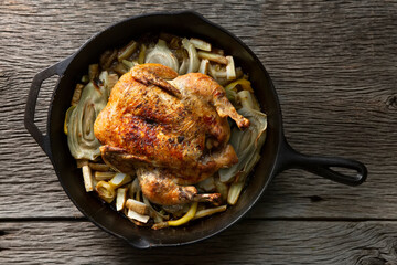 Fennel and Parsnip Roasted Chicken and Root Vegetables - obrazy, fototapety, plakaty