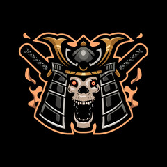 skull samurai mascot logo design illustration vector