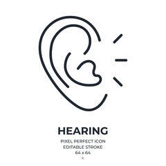 Hearing editable stroke outline icon isolated on white background flat vector illustration. Pixel perfect. 64 x 64. - obrazy, fototapety, plakaty