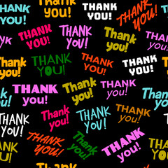 Thank you pattern. Decorative words templates with handwriting colored text recent vector seamless background