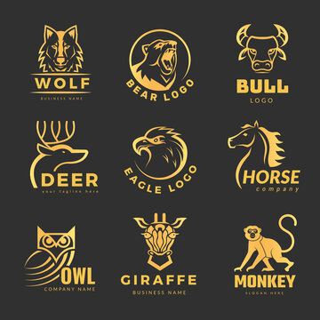 Animals logo. Business identity symbols with stylized pictures of different animals veterinary clinic pets love recent vector illustration with place for text